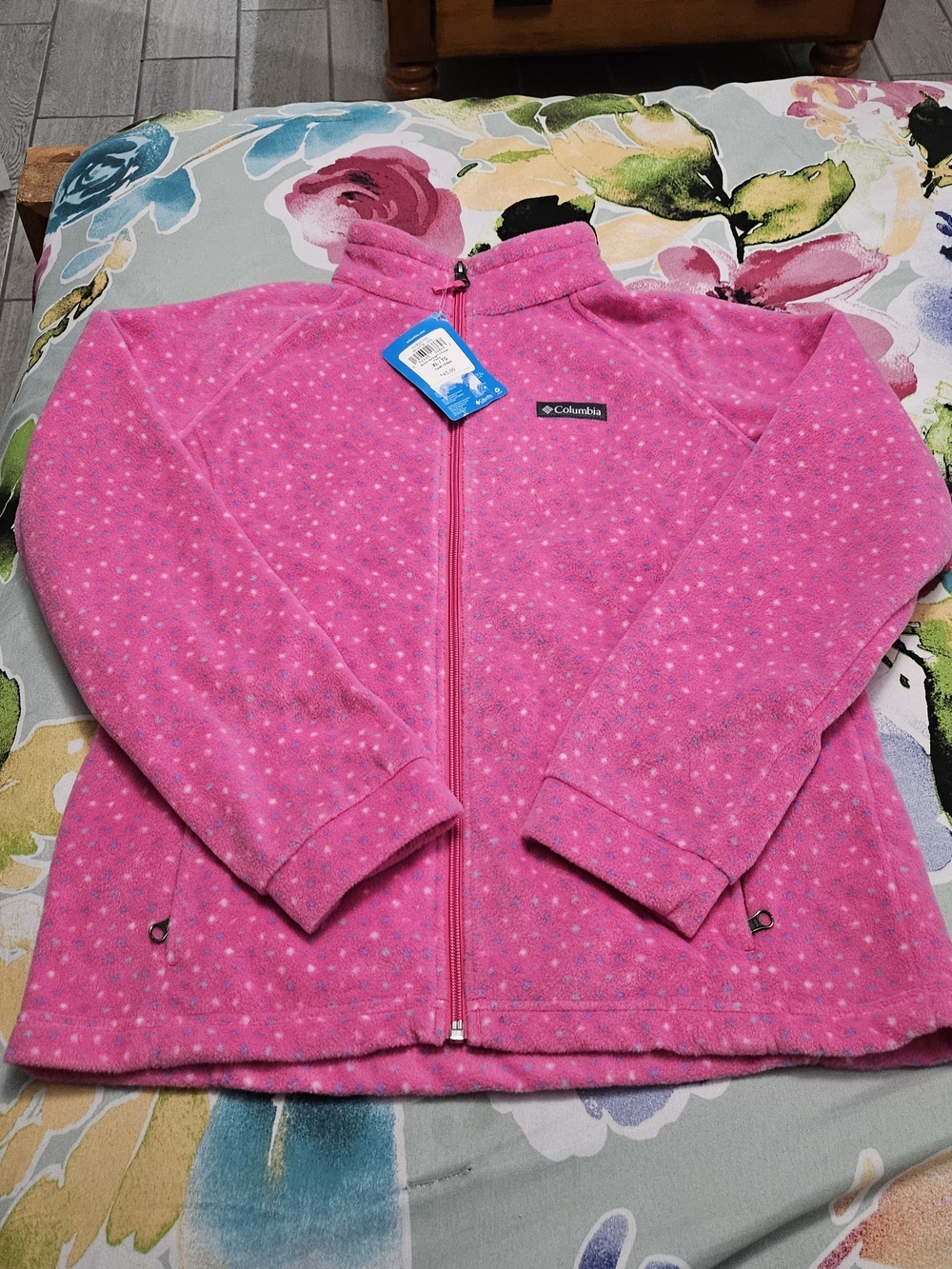Columbia Kids Pink Polka-Dot Fleece Jacket Size 18-20